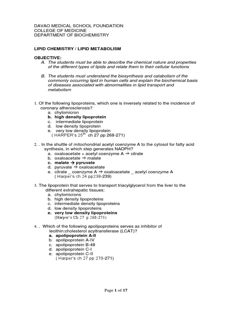 Biochem Questions PDF Lipoprotein Amino Acid