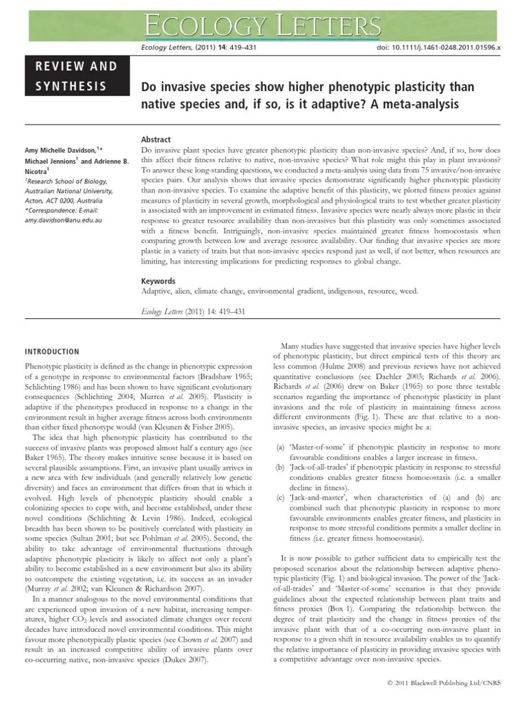Davidson Et Al. 2011 PDF Effect Size Invasive Species