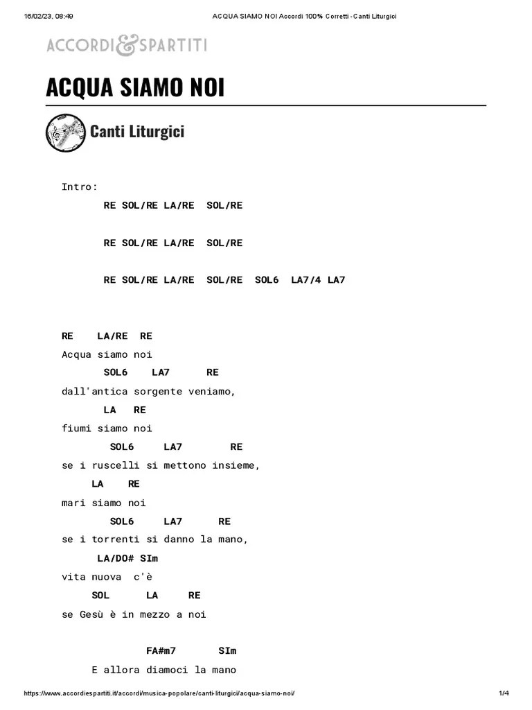 ACQUA SIAMO NOI Accordi 100 Corretti Canti Liturgici PDF