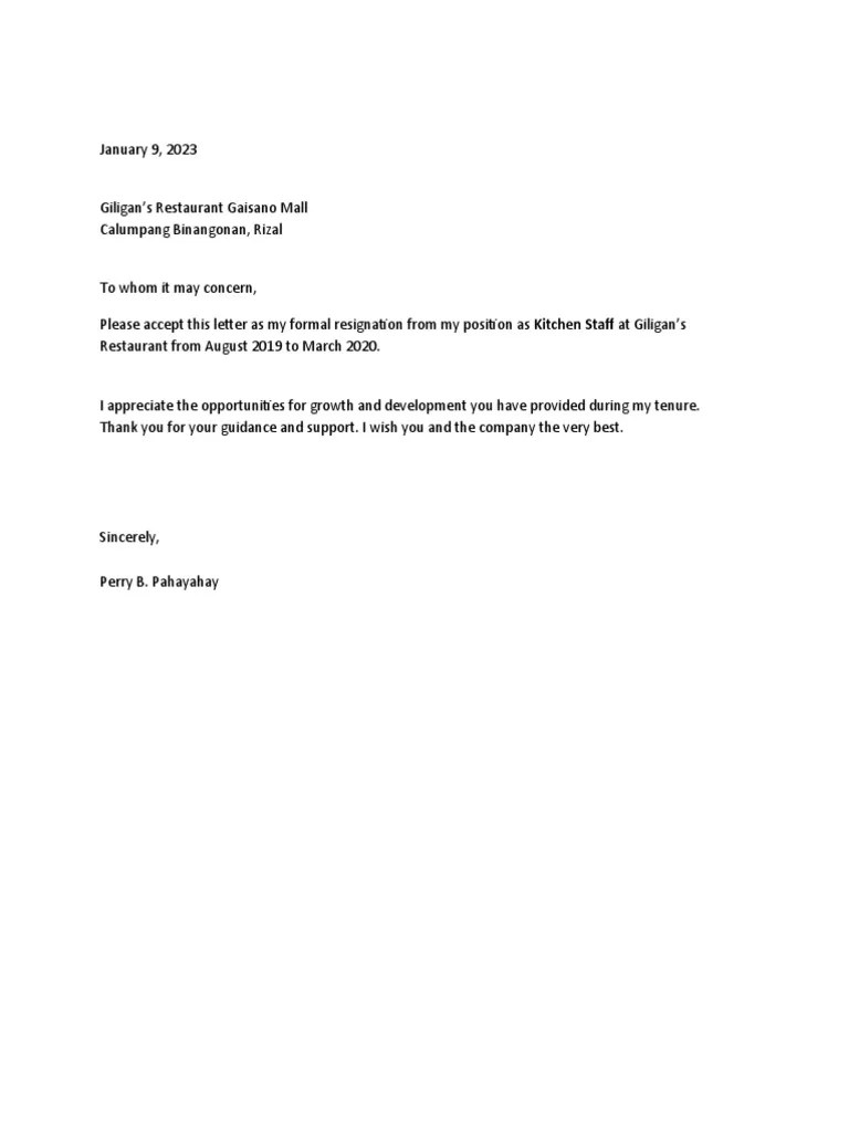 Kitchen Staff Resignation Letter PDF(01)