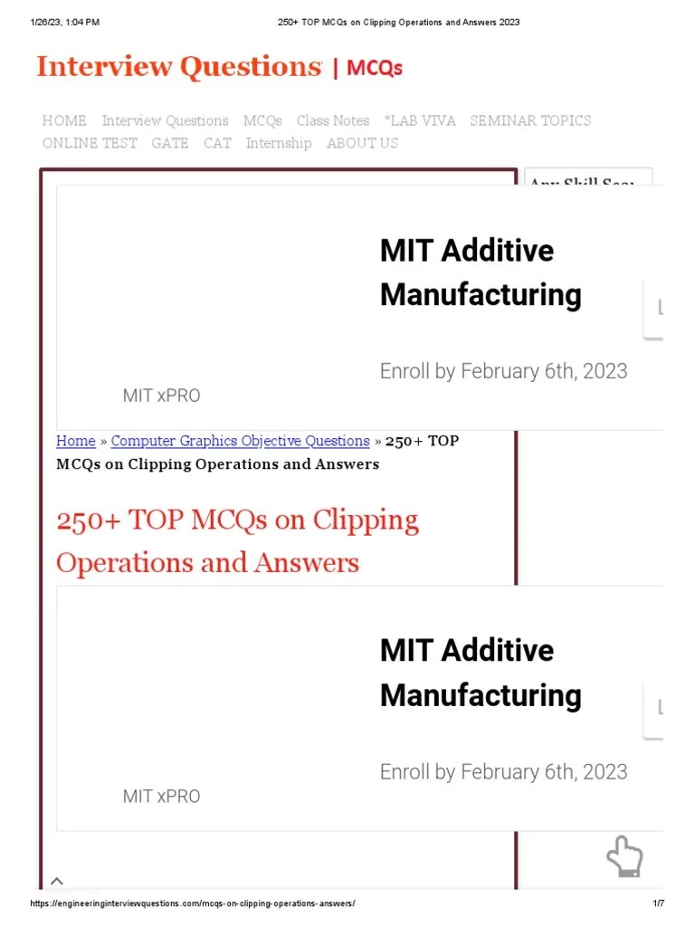 Top MCQs on Clipping Operations PDF Multiple Choice Digital