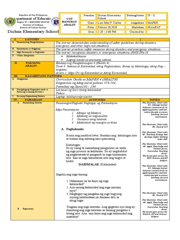 MAPEH COT HEALTH PDF