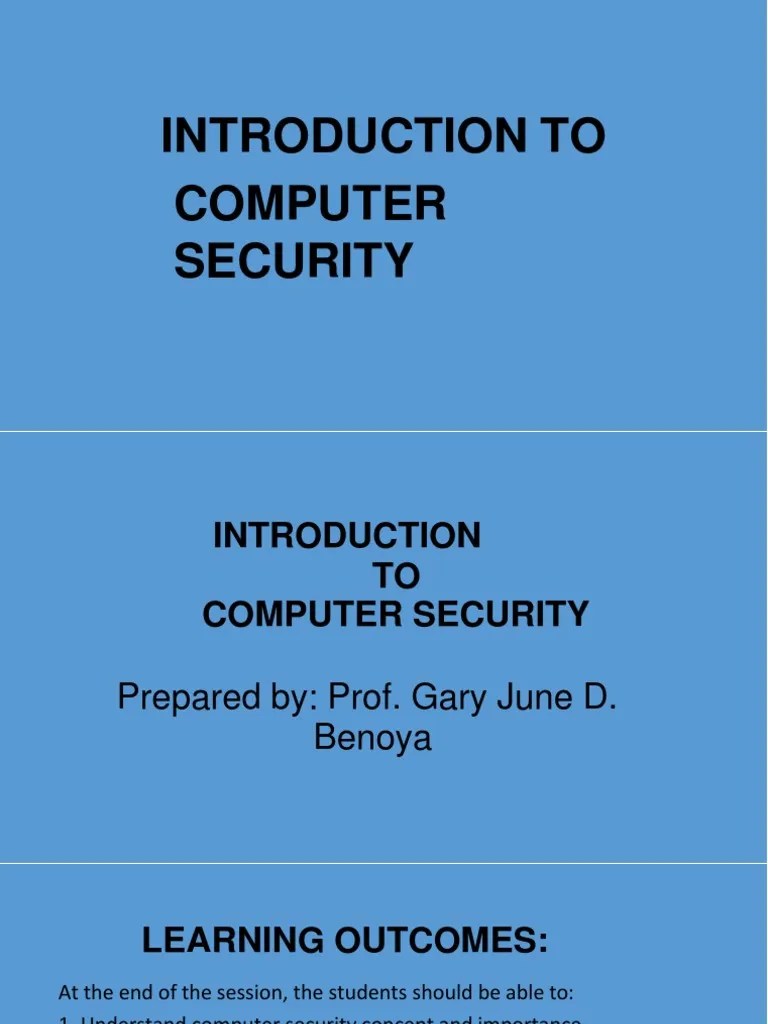 Lesson 1 2 Introduction To Computer Security PDF Security Hacker Security