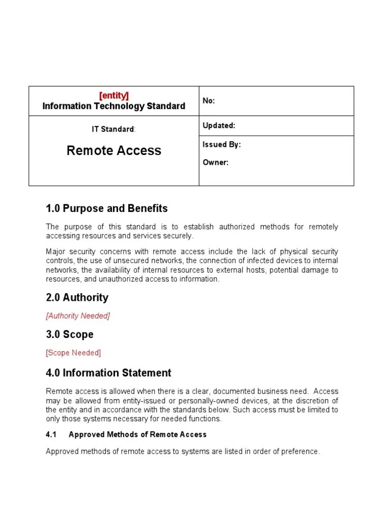 Remote Access Standard PDF Computer Network Security Engineering