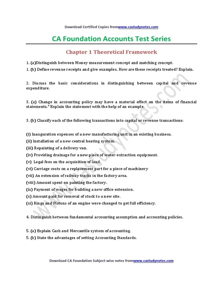 CA Foundation Accounts Chapter 1 Test Series Question Paper PDF