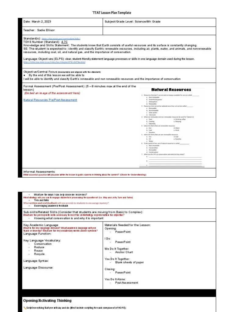 Sadie Ellisor Pa 3 Day 4 Ttat Wicor Lesson Plan Template PDF Individualized Education