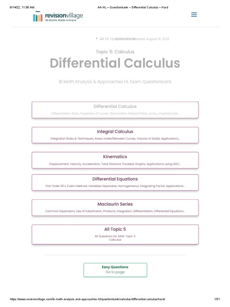 AA HL Questionbank Differential Calculus Hard PDF