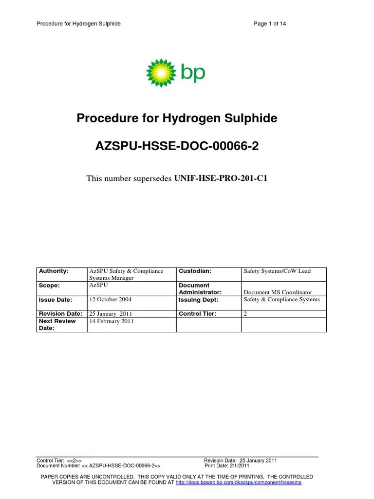 AzSPU SSOW Procedure For Hydrogen Sulphide PDF Corrosion Combustion
