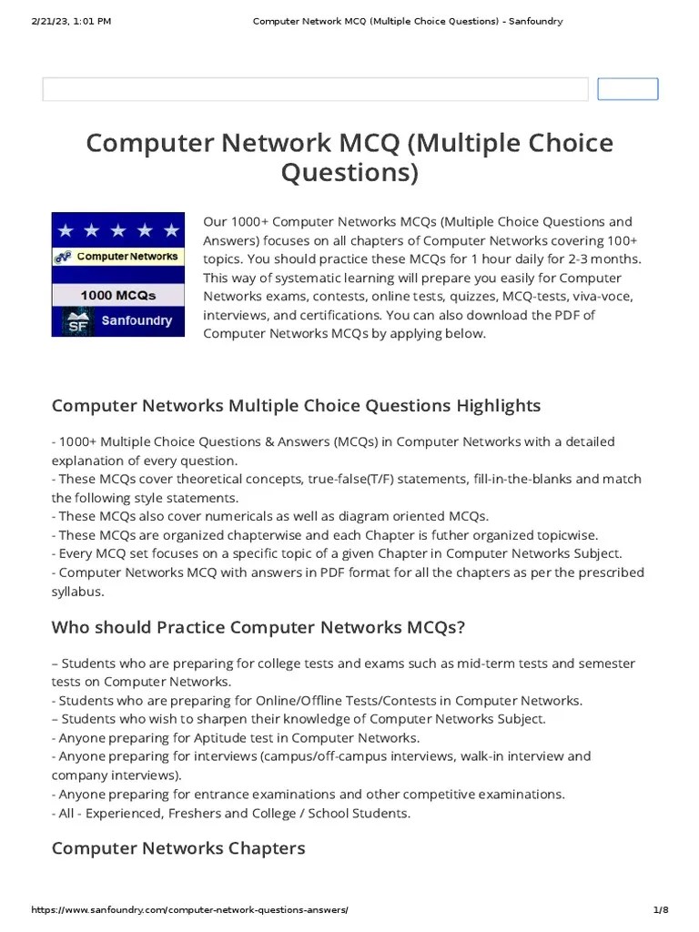 Computer Network MCQ (Multiple Choice Questions) Sanfoundry PDF