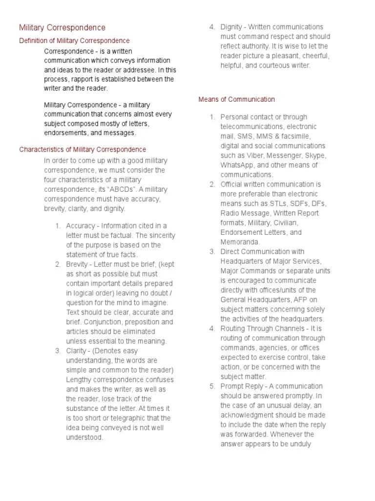 Guidelines for Effective Military Correspondence PDF Commander
