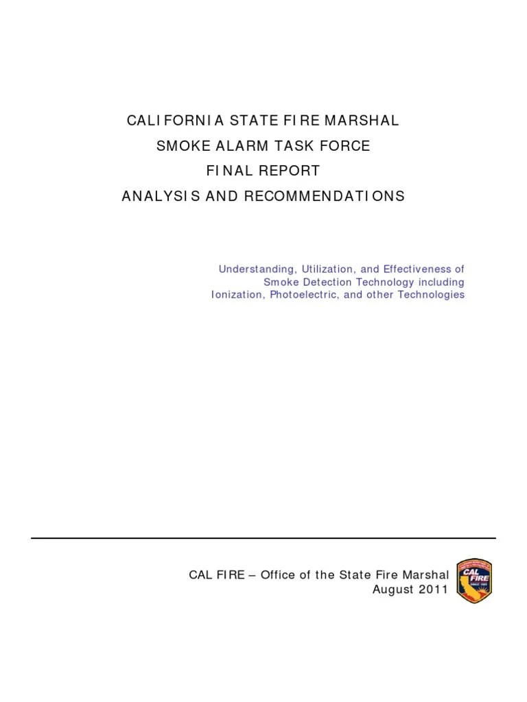 California State Fire Marshal Smoke Alarm Report 16 August, 2011