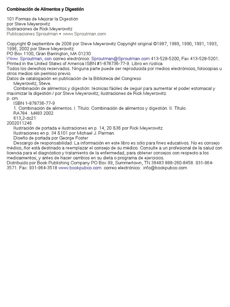 Combinación de Alimentos y Digestión Español PDF Alimentos Digestión