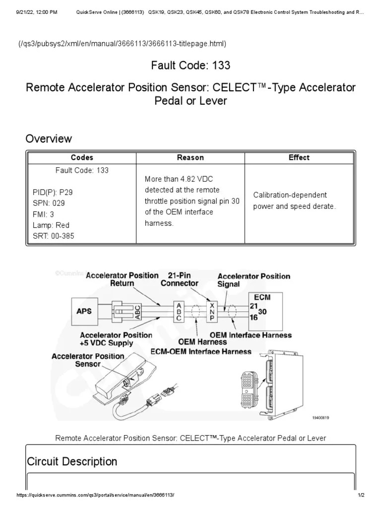 Fault Code 133 Remote Accelerator Position Sensor CELECT™Type