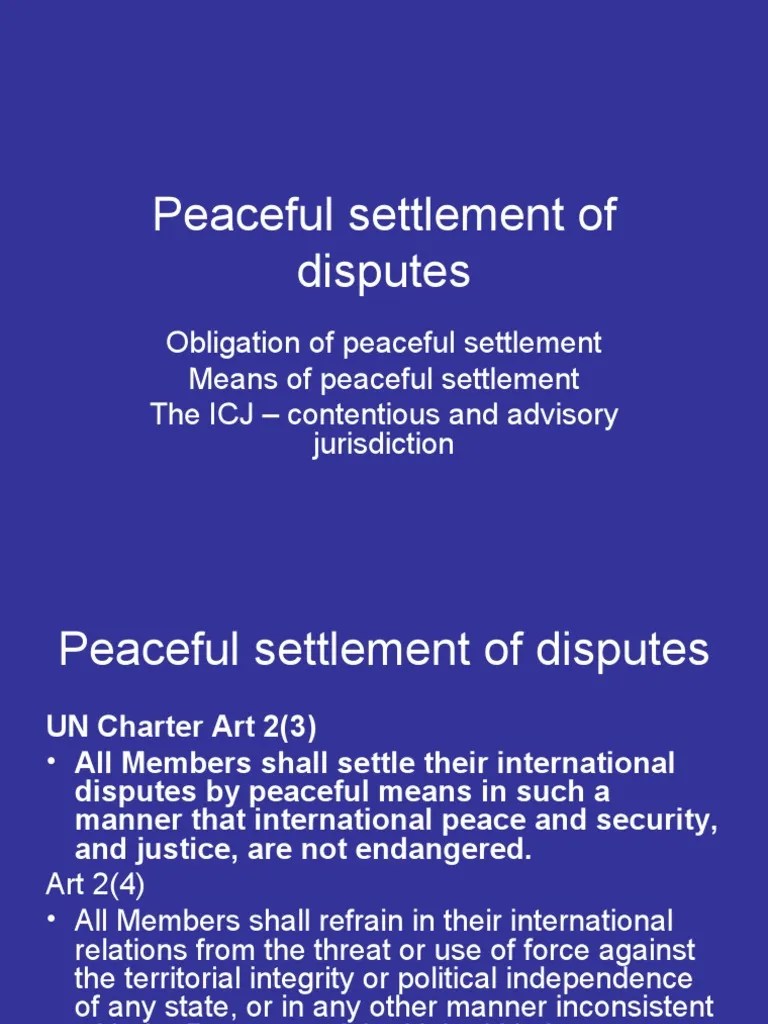 Peaceful Settlement of Disputes PDF United Nations Security Council