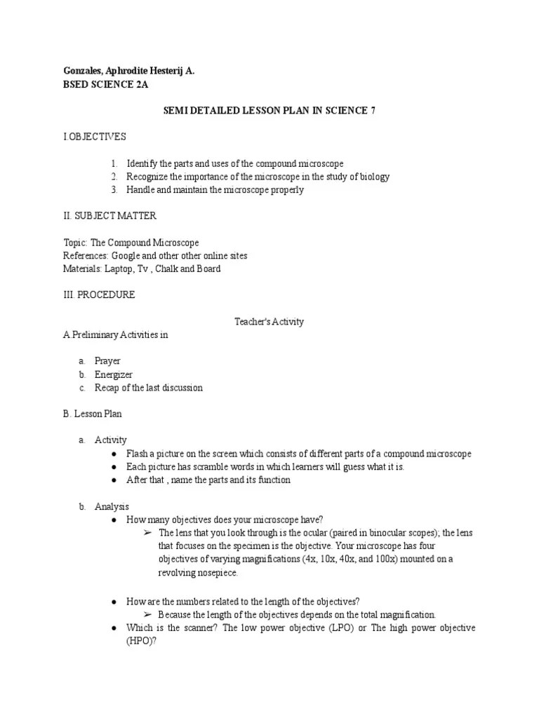 A Comprehensive Lesson Plan on Using the Compound Microscope