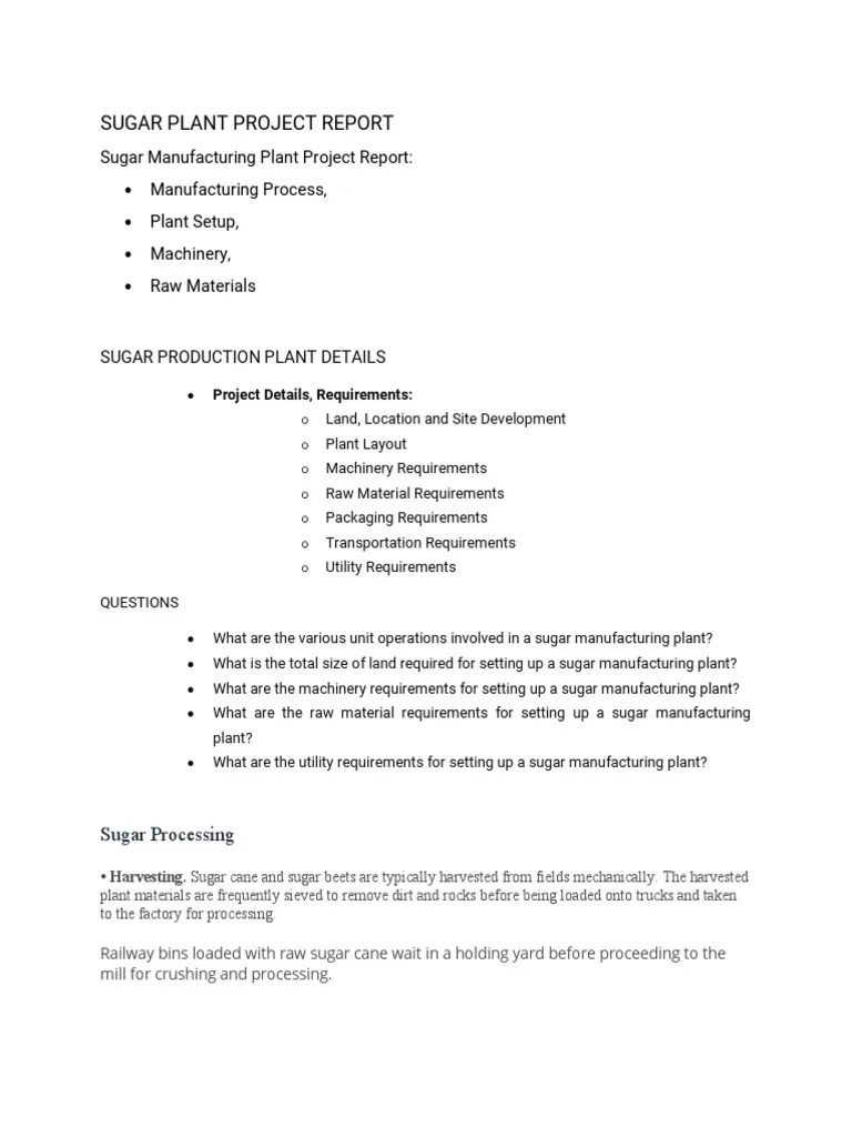 Sugar Plant Project Report PDF Sugarcane Crystallization