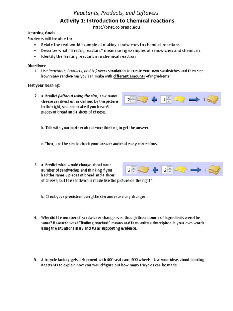 Phet Reactants Products and Leftovers | PDF | Chemistry | Applied And