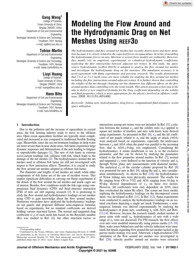 2021modeling The Flow Around and The Hydrodynamic Drag On Net Meshes