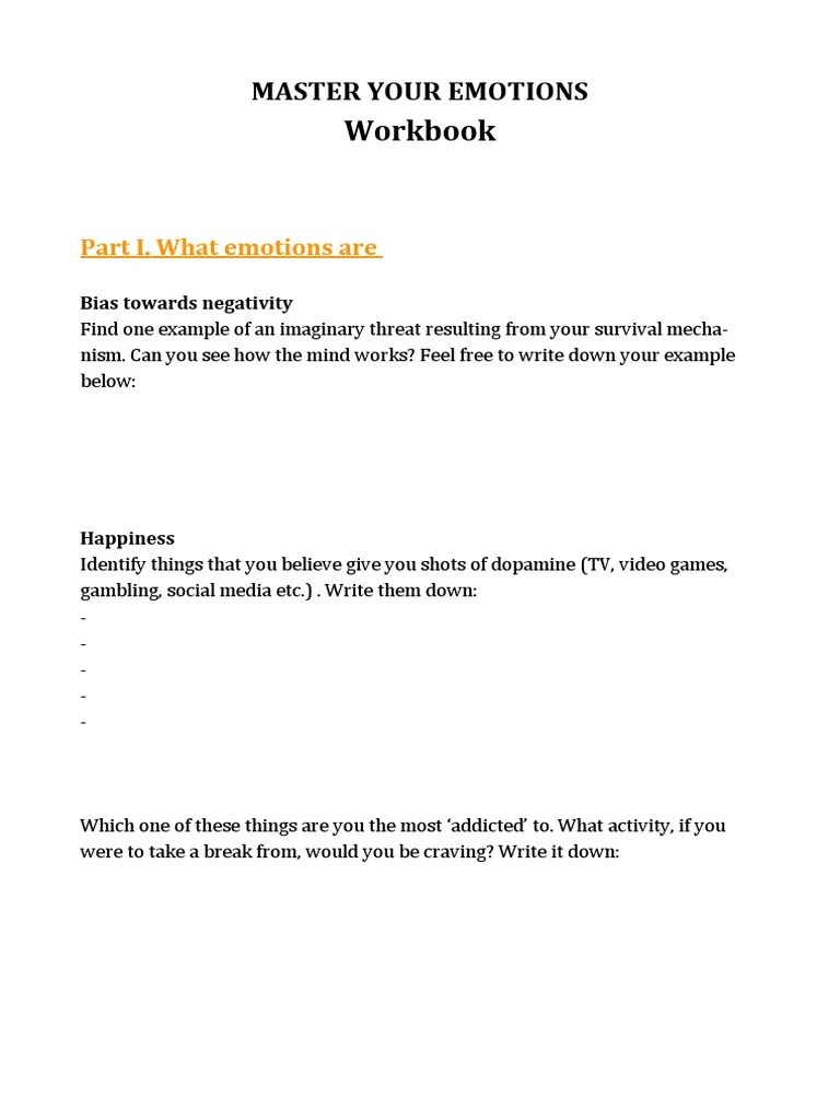 Master Your Emotions Workbook Guide PDF Emotions Disciplines