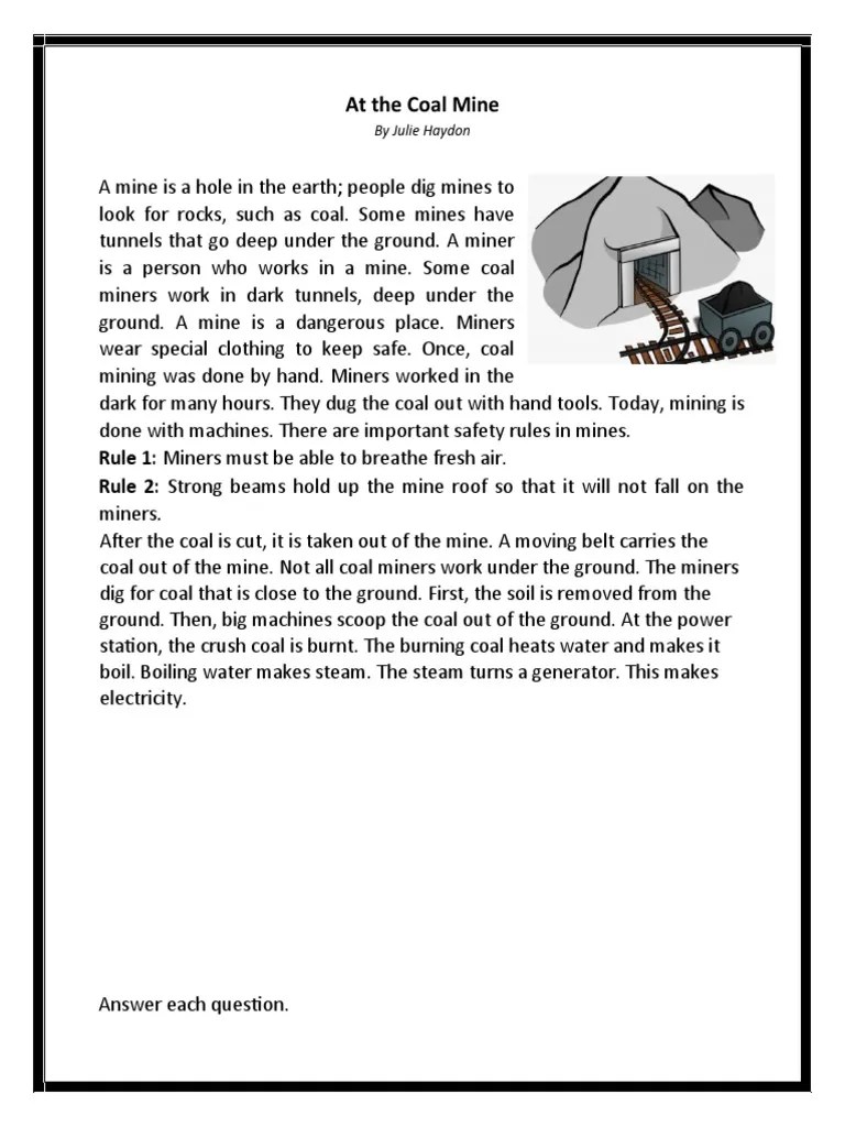 Reading Materials Grade 6 PDF Mining Coal
