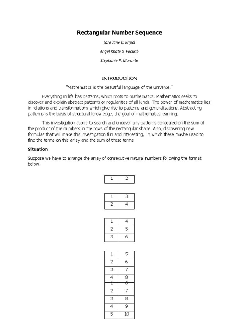Mathematical Investigation (Rectangular Number Sequence) PDF