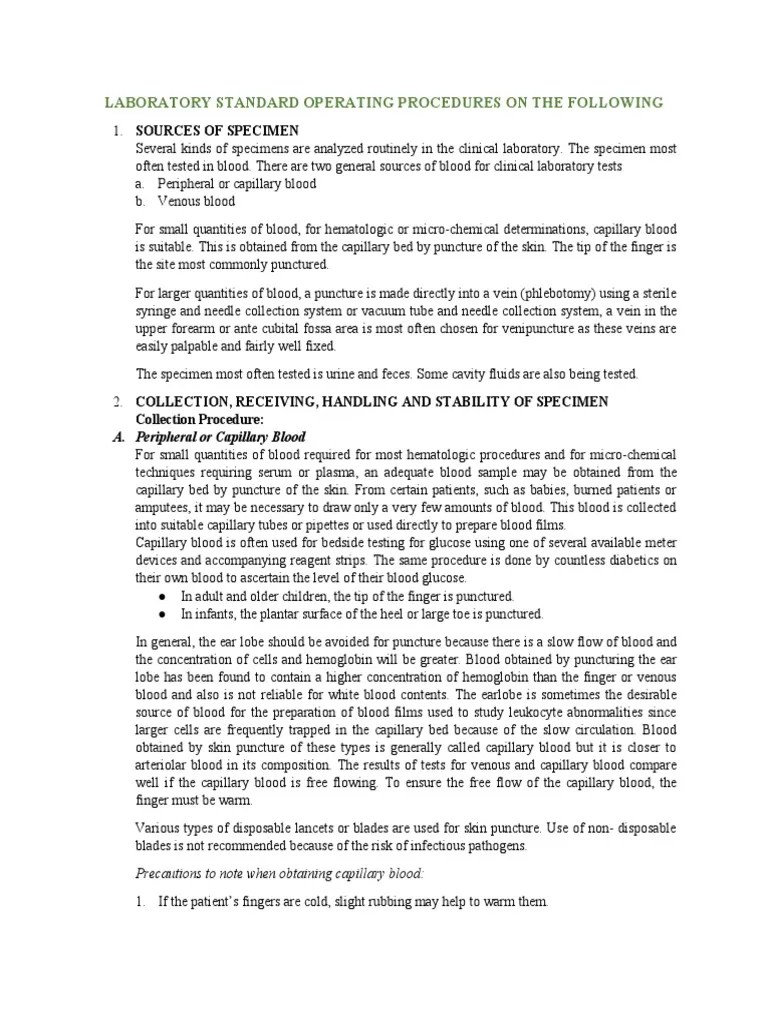 Laboratory Standard Operating Procedures On The Followin1 PDF