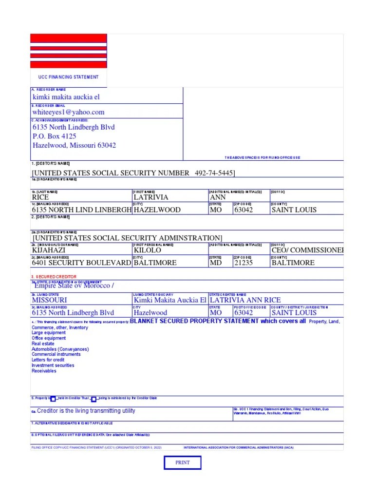 Empire Ucc1 Fillable Form1 Straw Lien Ucc1 Kimki El PDF Common Law