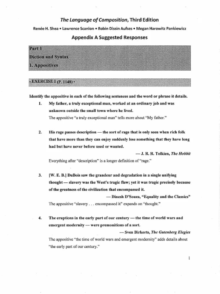 Appositive Answer Key PDF