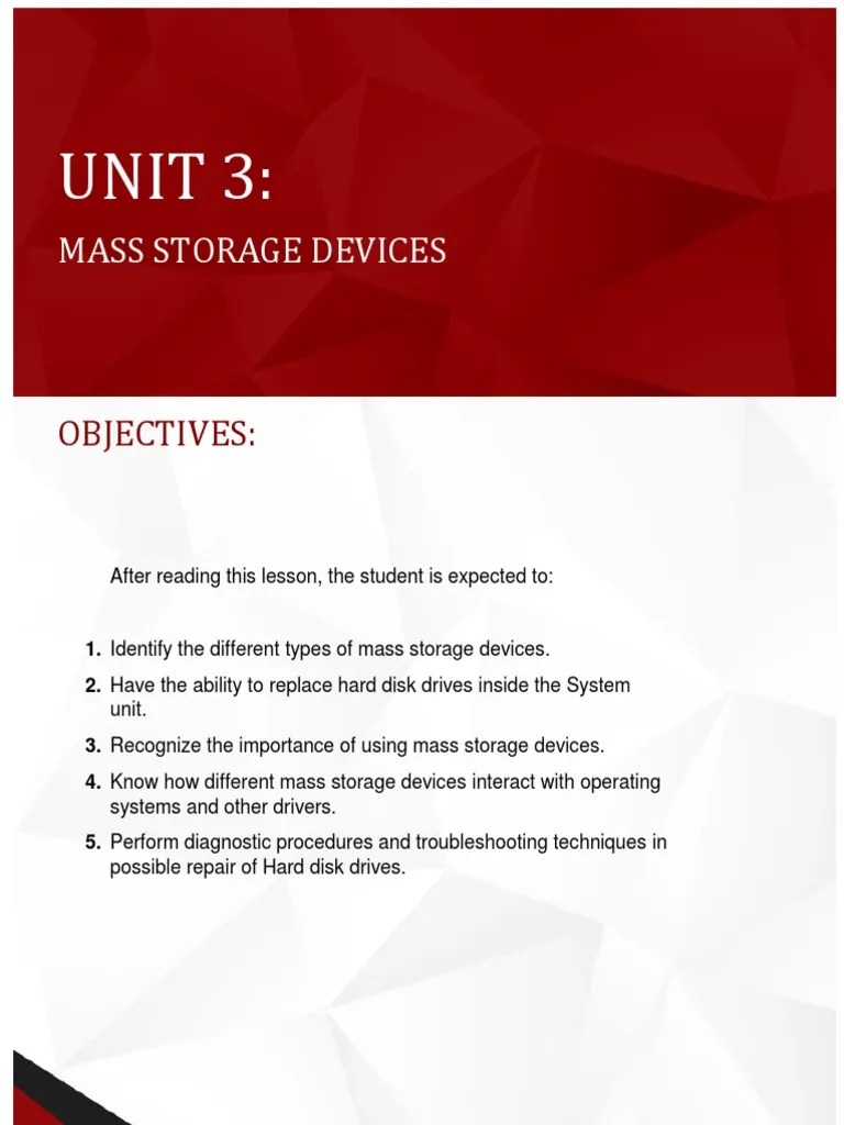 UNIT 3 Mass Storage Devices PDF Solid State Drive Dvd