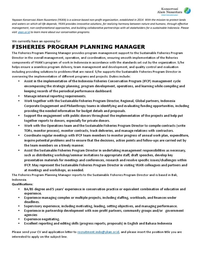 Job Description Fisheries PRGRM PLNNNG MNGR (Indonesia) PDF