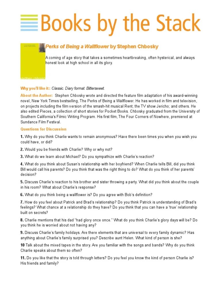 Perks of Being A Wallflower Questions PDF