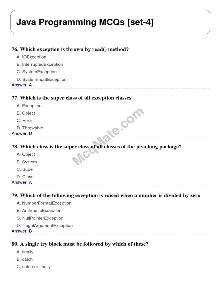 Java Programming Solved MCQs (Set4) PDF String Science
