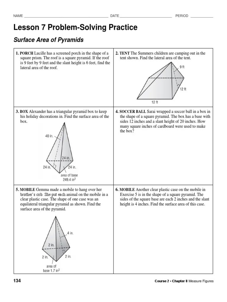 Surface Area of Pyramids Word Problems | PDF | Area | Geometry