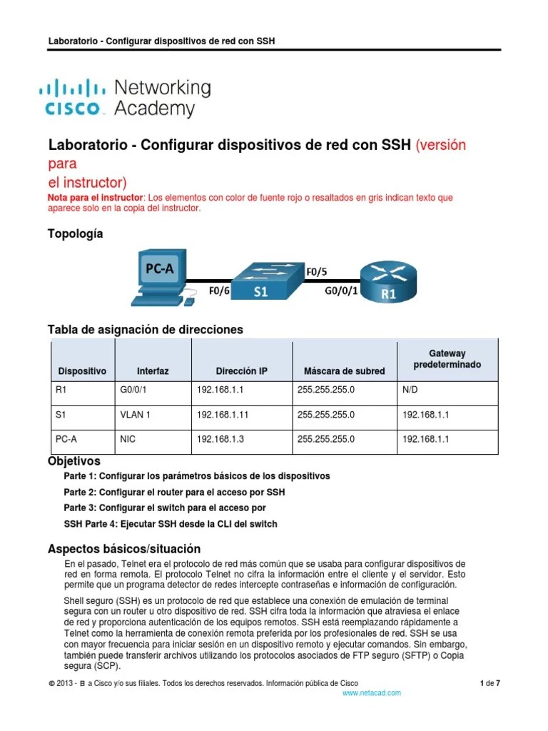 16.4.7 Lab Configure Network Devices With SSH SGG PDF Cubierta