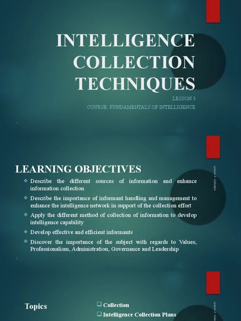 Lesson 3 Intel Collection Techniques 2 PDF Information Military