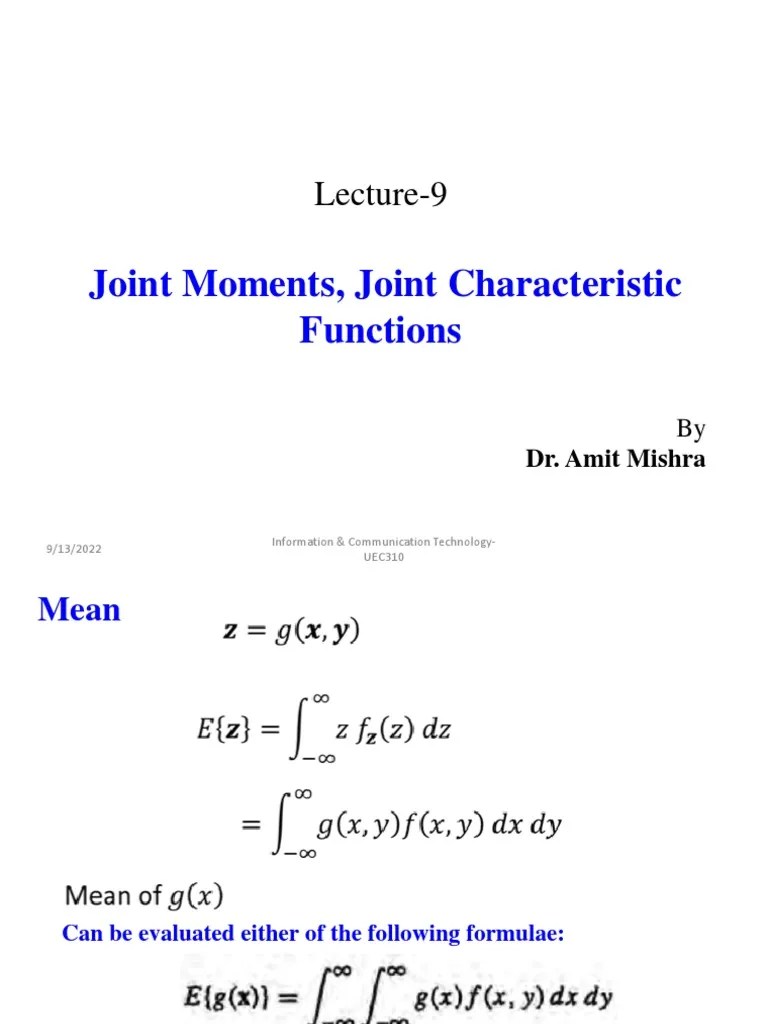 Lec9 Joint Moments and Joint Characteristic Functions of Functions of Two Random Variables