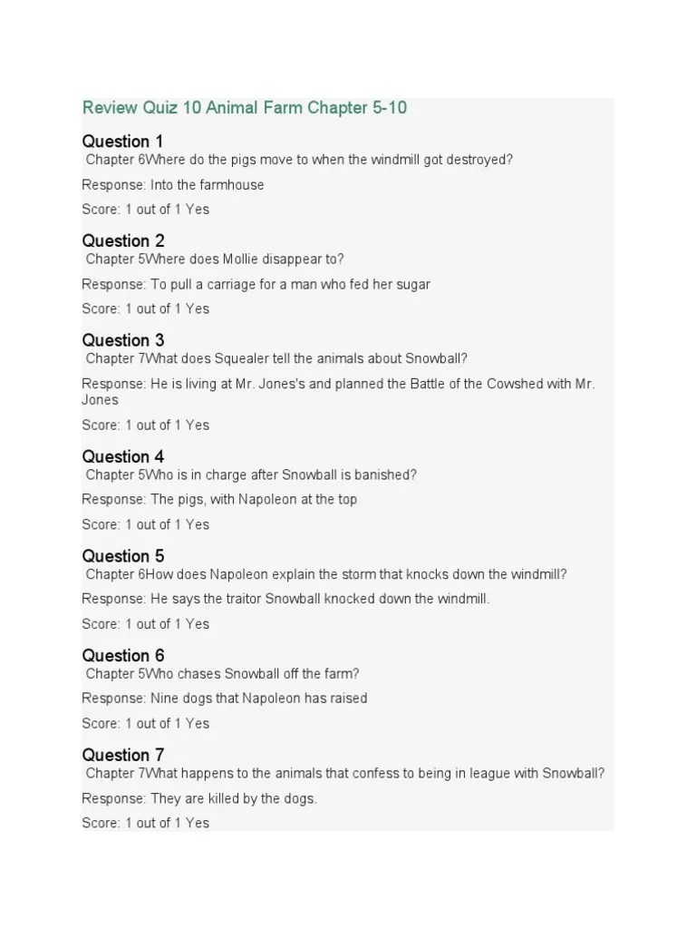 Review Quiz 10 Animal Farm Chapter 5 PDF