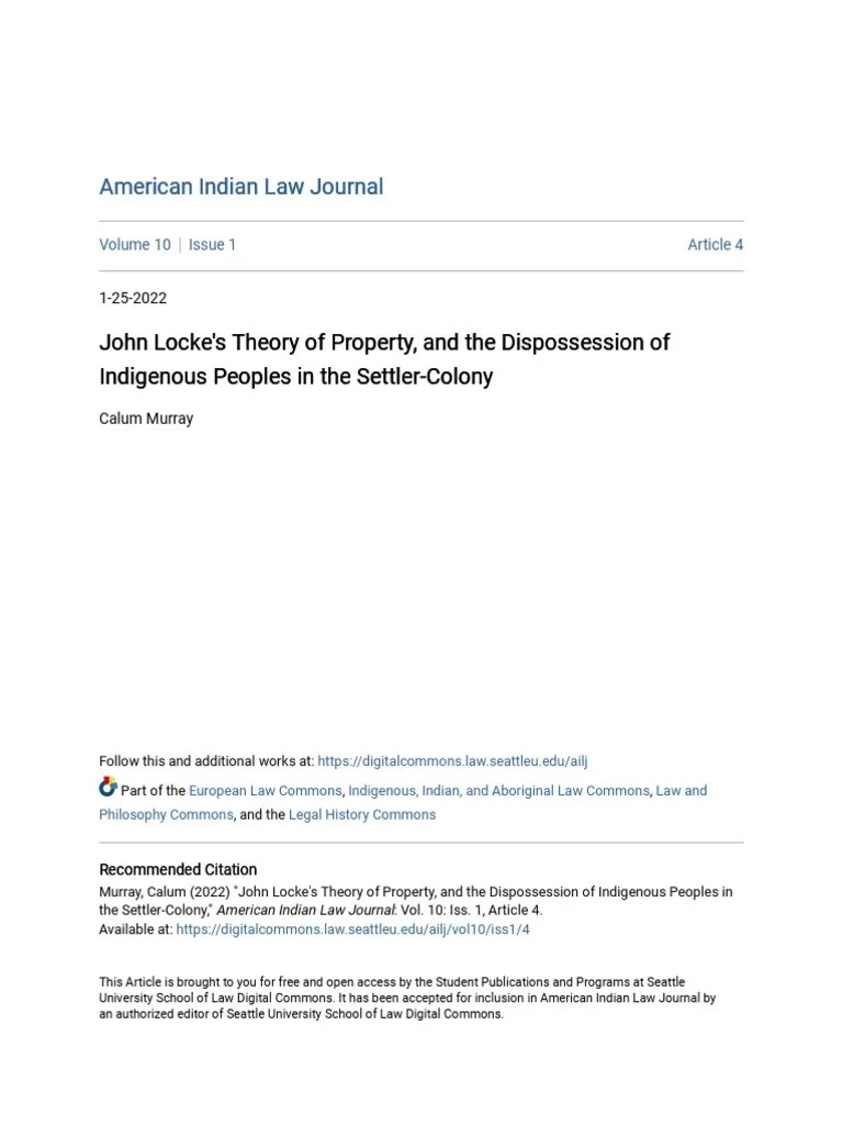 John Lockes Theory of Property and the Dispossession of Indigen PDF