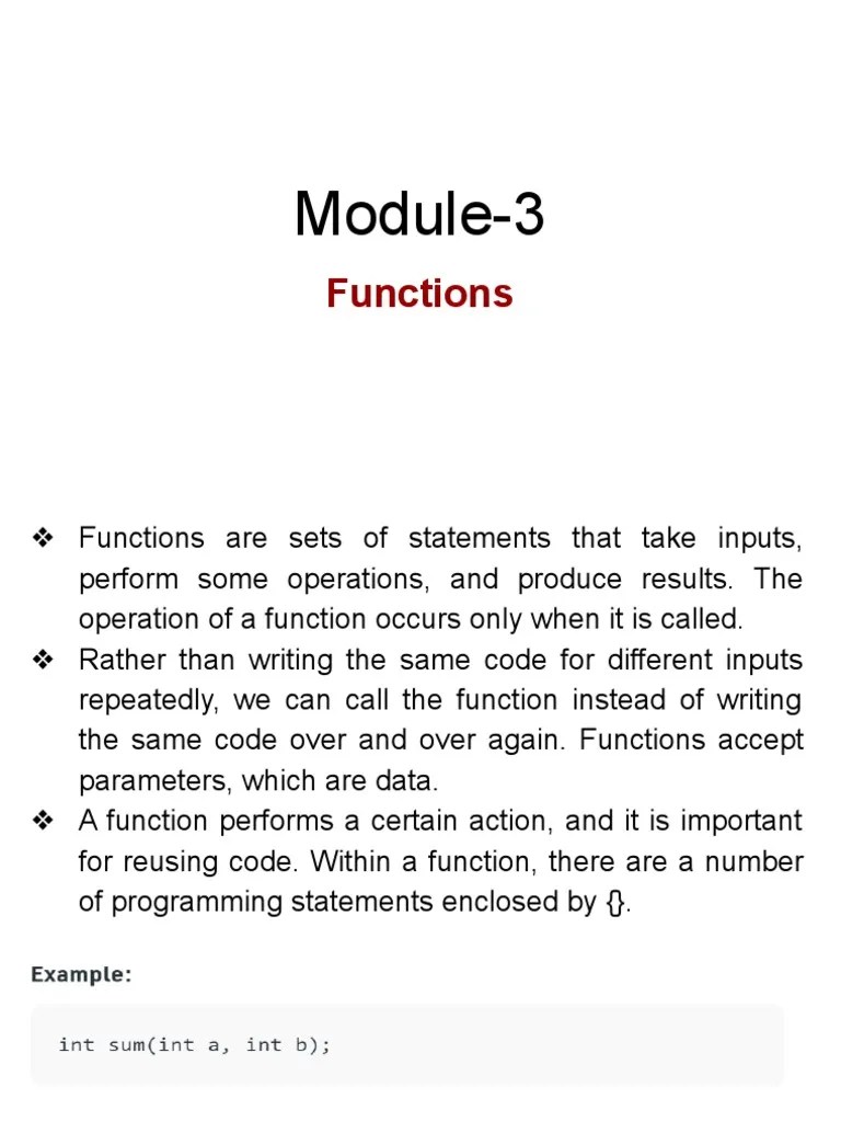 An Introduction to Functions in C Parameters, Scope, Storage Classes