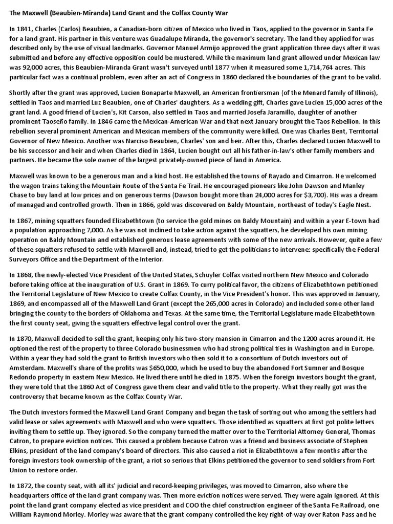 The Maxwell Land Grant PDF American Frontier