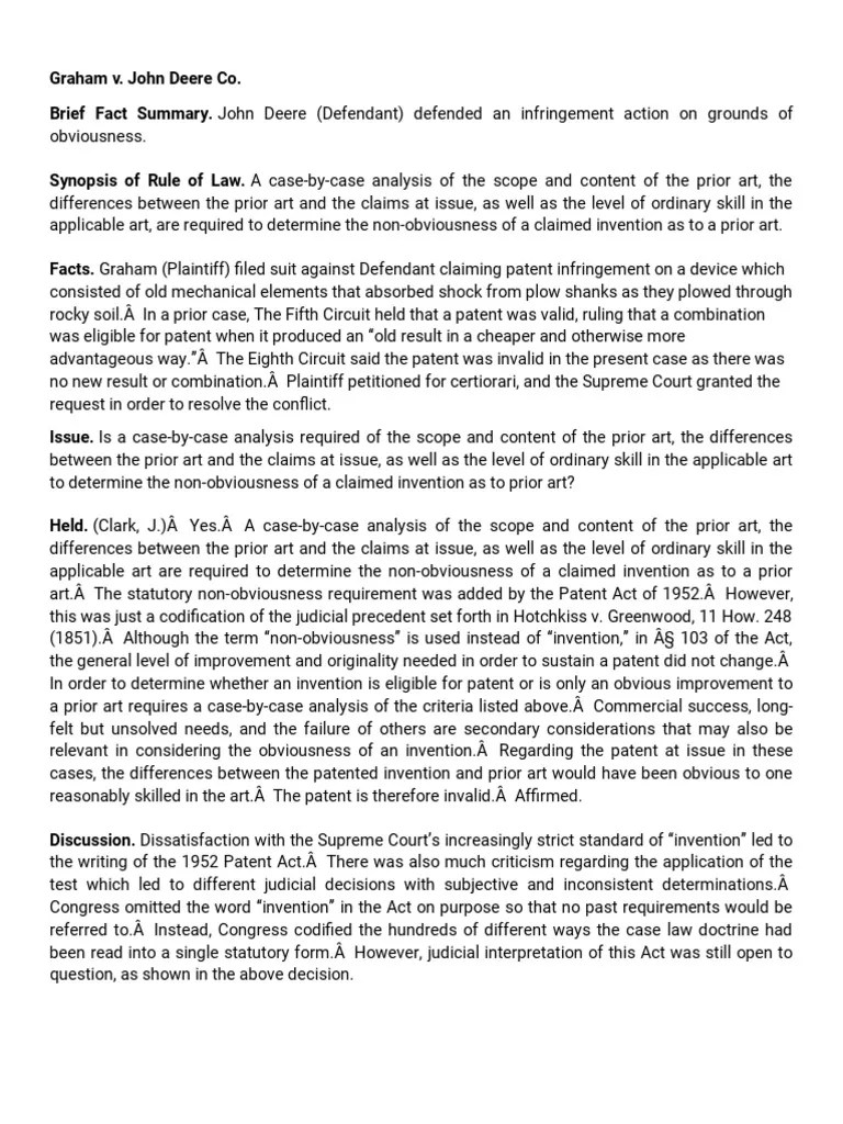 Graham v. John Deere Co. Full Case PDF Patent Law Intellectual