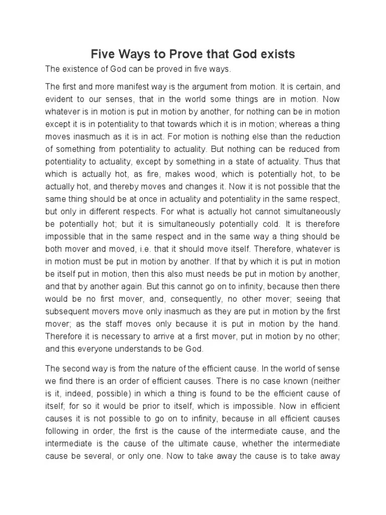 Five Ways To Prove Existence of God St. Thomas Aquinas PDF Philosophical Movements