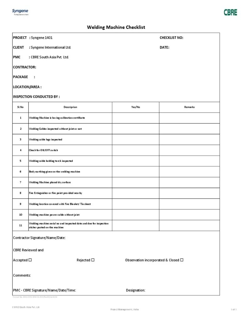 21. K013 OHSE Welding Machine Checklist PDF