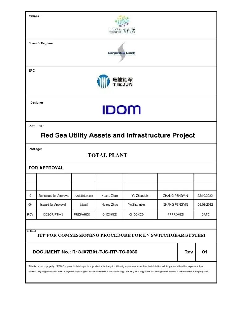 Itp For Commissioning Procedure For LV Switchgear System PDF