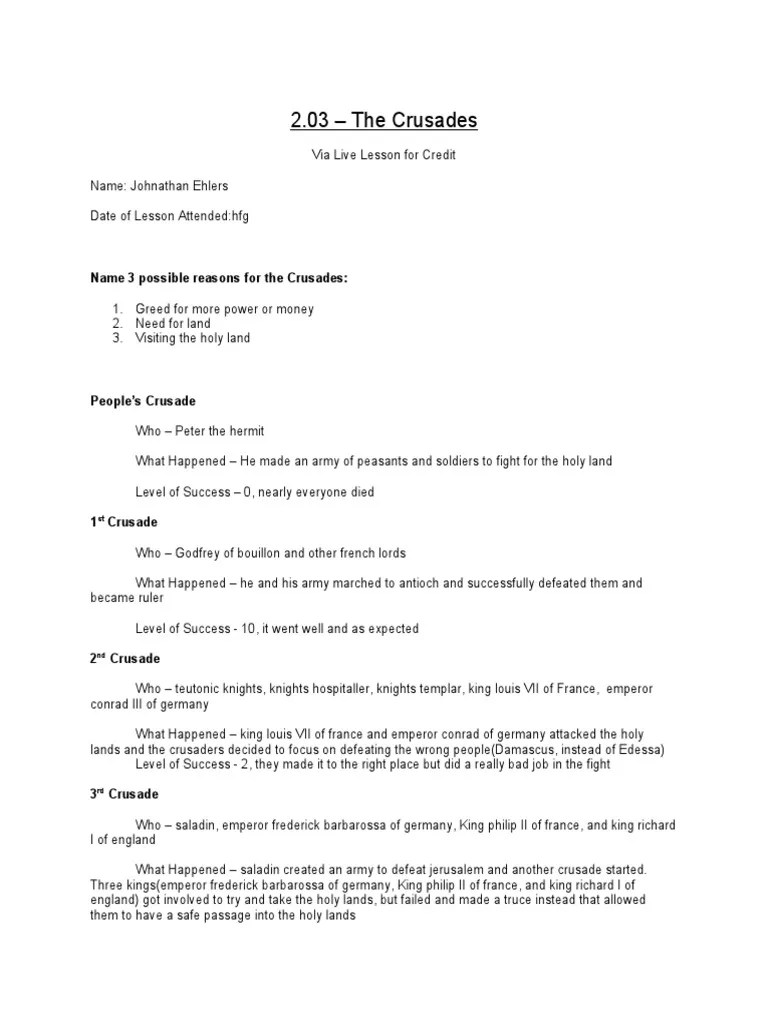 Name 3 Possible Reasons For The Crusades | PDF | Crusades | High Middle
