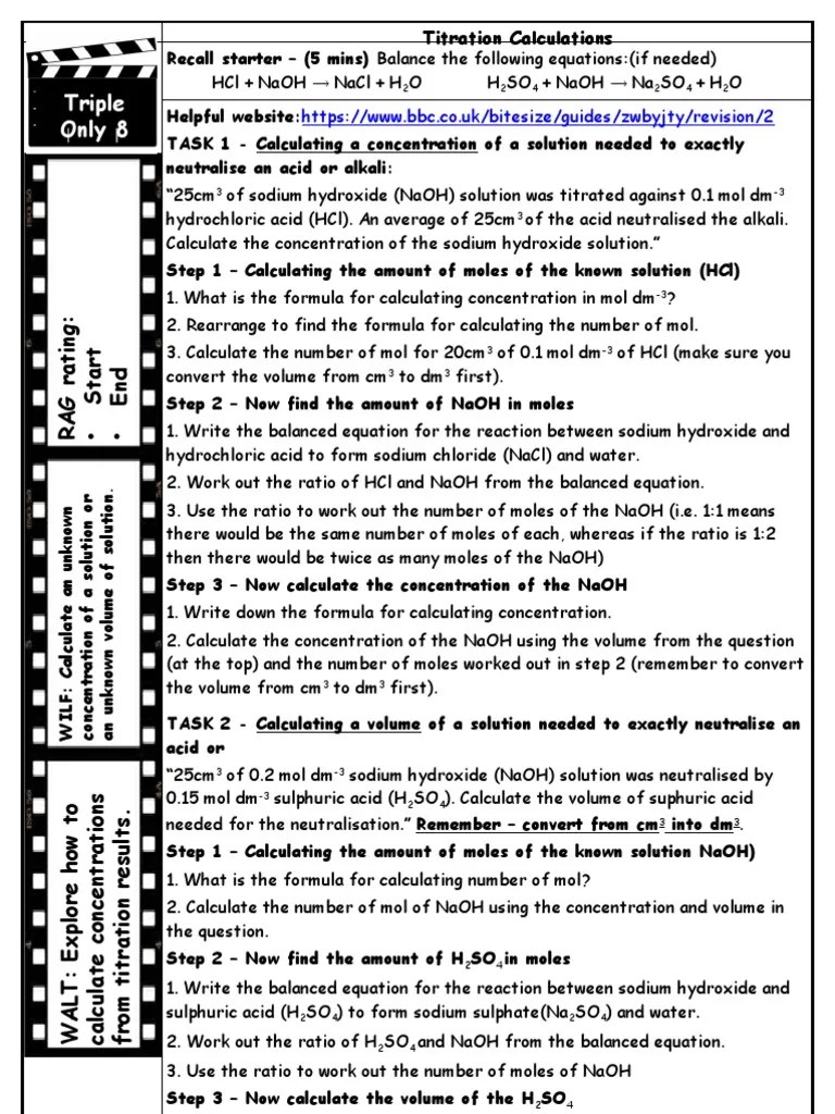 T8 Titration Calculations PDF Sodium Hydroxide Acid