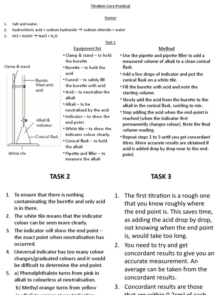 Titration Calculation Answers (2) Core Pratical PDF Acid Titration
