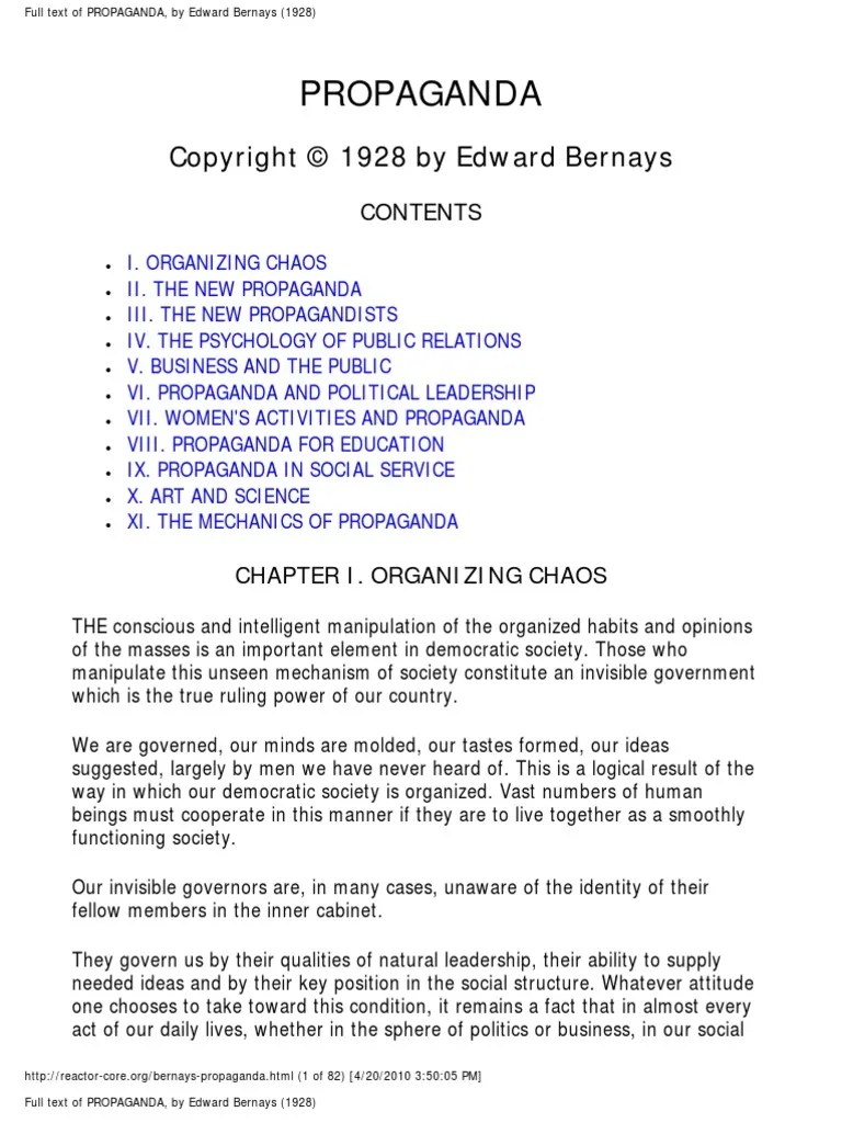 Propaganda Edward Bernays (1928) Propaganda Public Relations