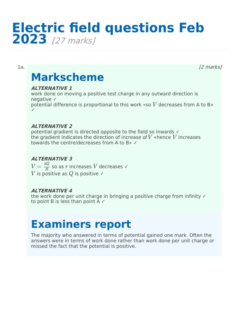 Electric Field Questions Feb 2023 MS PDF Force Momentum