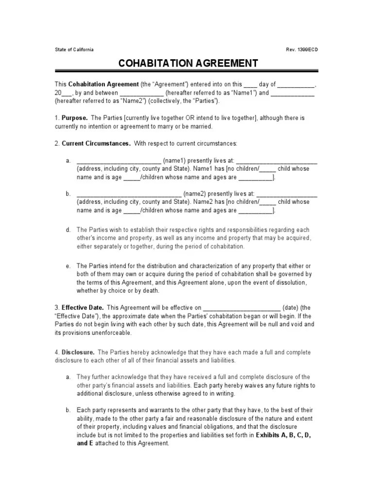 Cohabitation Agreement Template 04 PDF Alimony Indemnity